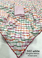 White leheriya printed georgette saree.